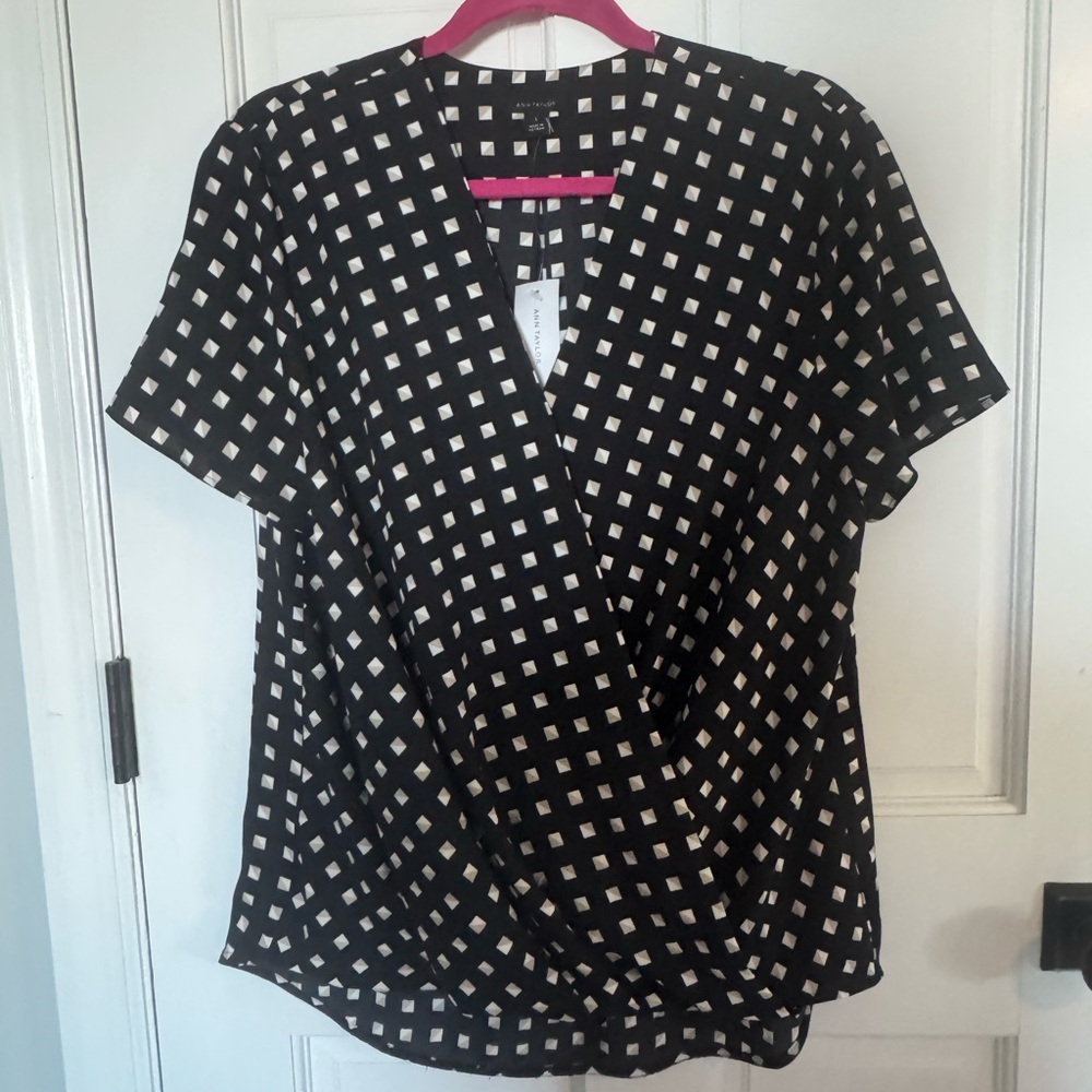 Ann Taylor Black and White Wrap Blouse